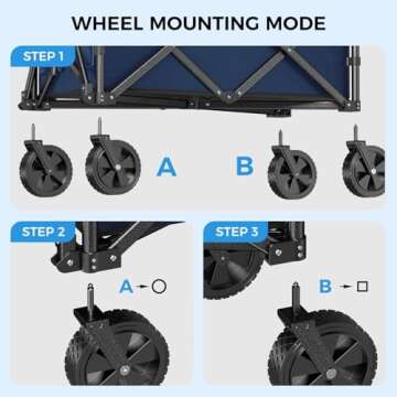 Collapsible Wagon Cart Foldable with 300lbs Load-Bearing, Heavy Duty Folding Wagon Carts with All Terrain Wheels, Utility Beach Wagon for Outdoor Garden, Camping Shopping Sports, Blue