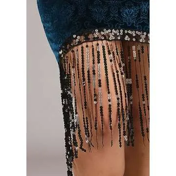 Dreamgirl Adult Womens Dress Flapper Costume, 20s Great Gatsby, Downtown Doll Halloween Costume, Blue - Small