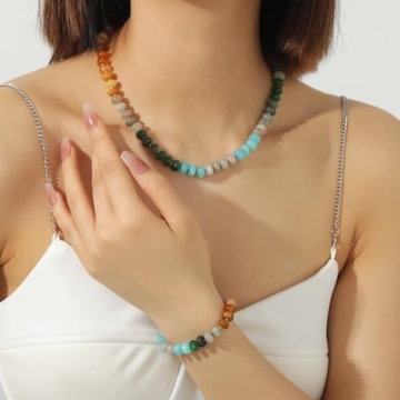 Colorful Beaded Gemstone Choker Necklace for Women