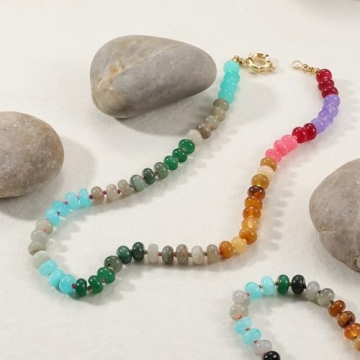 Colorful Beaded Gemstone Choker Necklace for Women