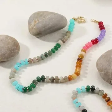 Colorful Beaded Gemstone Choker Necklace for Women