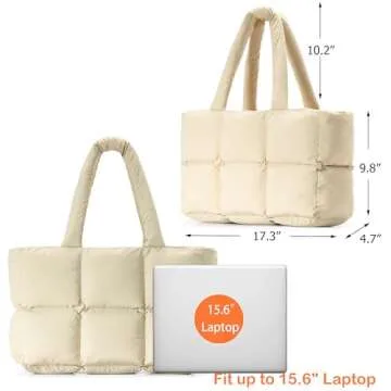 Herald Puffer Tote Bag for Women, Large Quilted Puffy Cloud Handbag Winter Down Padding Lattice Satchel Purse (Khaki)