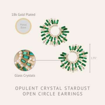Ettika Gold Earrings For Women. Stud Earrings, Hoops. Opulent Green Crystal Stardust 18k Gold Plated Earrings. Birthday Gifts For Women