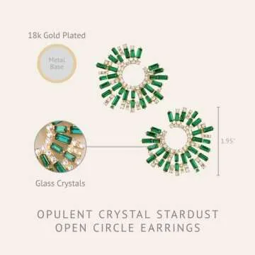 Ettika Gold Earrings For Women. Stud Earrings, Hoops. Opulent Green Crystal Stardust 18k Gold Plated Earrings. Birthday Gifts For Women