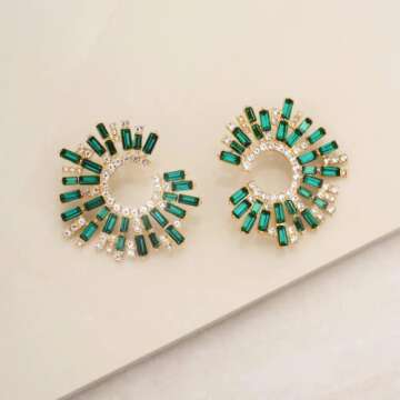 Ettika Gold Earrings For Women. Stud Earrings, Hoops. Opulent Green Crystal Stardust 18k Gold Plated Earrings. Birthday Gifts For Women