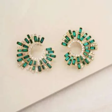 Ettika Gold Earrings For Women. Stud Earrings, Hoops. Opulent Green Crystal Stardust 18k Gold Plated Earrings. Birthday Gifts For Women
