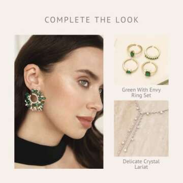 Ettika Gold Earrings For Women. Stud Earrings, Hoops. Opulent Green Crystal Stardust 18k Gold Plated Earrings. Birthday Gifts For Women