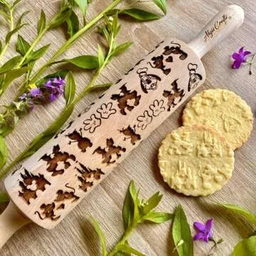 FAIRY TALE EMBOSSING ROLLING PIN MOUSE DOG LASER ENGRAVED DOUGH ROLLER GIFT for CARTOON FAN