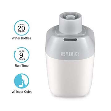 Homedics Ultrasonic Portable Humidifier – Small Air Humidifiers for Bedroom, Plants, Office, Travel – Cool Mist Humidifiers, Uses Standard Water Bottle, White