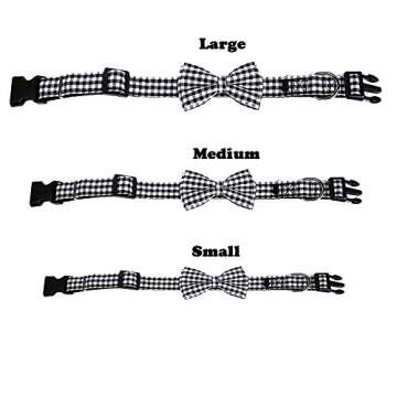 Love Dream Bow Tie Dog Collar, Soft and Comfortable Quick Release Plaid Dog Collar with Detachable Bowtie for Small Medium Large Dogs (Black-White Plaid, Medium(13.4"-19.7"))