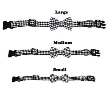 Love Dream Bow Tie Dog Collar, Soft and Comfortable Quick Release Plaid Dog Collar with Detachable Bowtie for Small Medium Large Dogs (Black-White Plaid, Medium(13.4"-19.7"))