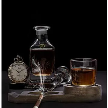 Wooden Cigar Ashtray and Whiskey Glass Tray Gift Set