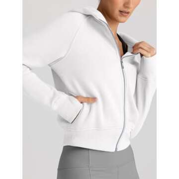 Trendy Queen Womens Zip Up Hoodies Jackets Cropped Sweatshirts Fleece Fall Outfits Casual Comfy Y2k Tops Winter Clothes 2025 White M