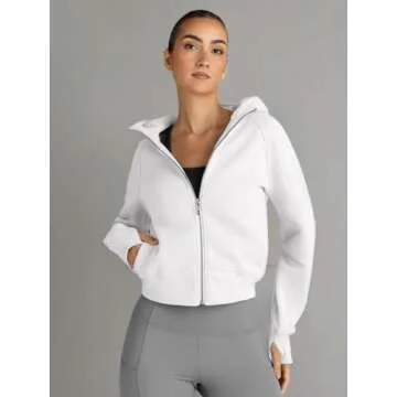 Trendy Queen Womens Zip Up Hoodies Jackets Cropped Sweatshirts Fleece Fall Outfits Casual Comfy Y2k Tops Winter Clothes 2025 White M