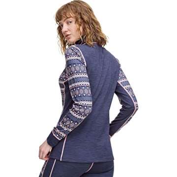 Kari Traa Lune Half Zip Women's Baselayer Top- Polyester Blend Fitted Long Sleeve Knit Thermal Shirt, Marin, Small