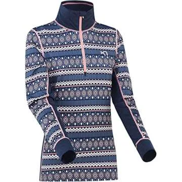 Kari Traa Lune Half Zip Women's Baselayer Top- Polyester Blend Fitted Long Sleeve Knit Thermal Shirt, Marin, Small