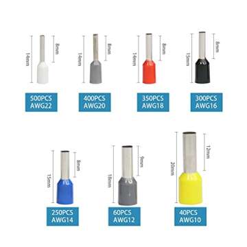 Fidioto 1900pcs Wire Ferrules Terminals Kit, AWG 22-10 Terminal Connector Wire Insulated Cord Pin En...