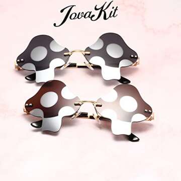 JOVAKIT Mushroom Shaped Sunglasses for Women Men Vintage Rimless Sun Glasses Retro rave Party Halloween Eyeglasses (Gold/Red)