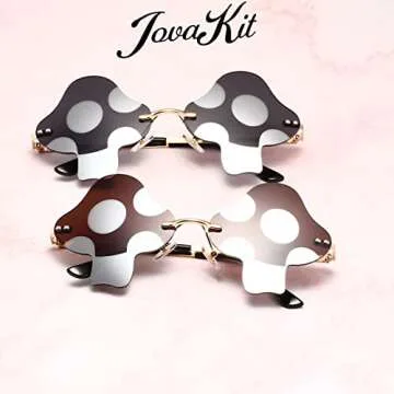 JOVAKIT Mushroom Shaped Sunglasses for Women Men Vintage Rimless Sun Glasses Retro rave Party Halloween Eyeglasses (Gold/Red)