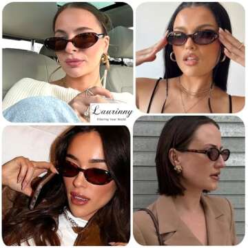 Laurinny Oval Sunglasses for Women Trendy 90s Retro Small Oval Sunglasses Tiny Skinny Glasses Leopard