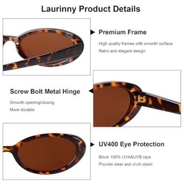 Laurinny Oval Sunglasses for Women Trendy 90s Retro Small Oval Sunglasses Tiny Skinny Glasses Leopard