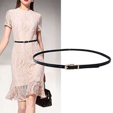 OKA Leather Skinny Women Belt Thin Waist Belts Extra Thin PU Leather Waist Belt with Gold Buckle for...