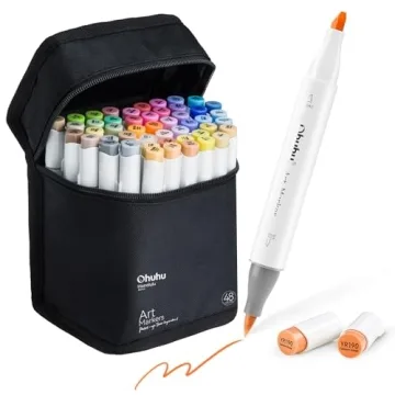 Ohuhu Alcohol Brush Markers 48 Mid-tone Colors - Dual Tipped Art Marker Set for Creative Expressions
