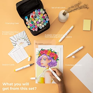 Ohuhu 48 Mid-Tone Alcohol Brush Markers for Artists