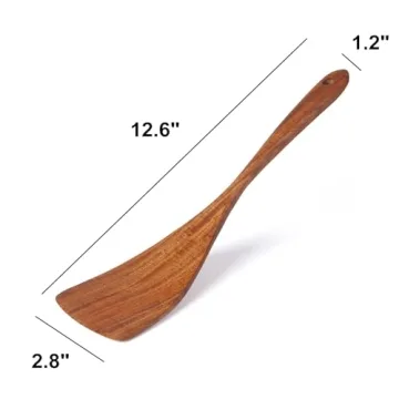 Jilla-hla Wooden Spatula Long Handle Acacia Wood, Flat Wok Spatula for Nonstick Cookware and Kitchen Cooking