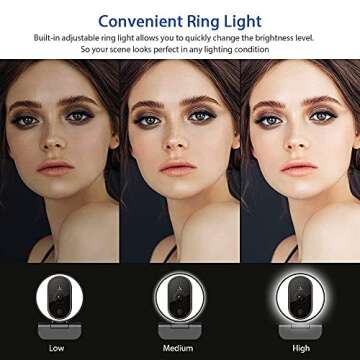 NexiGo N680E 1080P Webcam with Ring Light, Privacy Cover and Dual Microphone, Advanced Auto-Focus, Adjustable Brightness, Streaming Web Camera for Zoom Skype Facetime, PC Mac Laptop Desktop