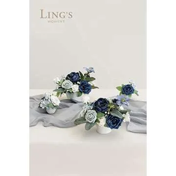 Ling's Moment Artificial Flowers 50Pcs Dusty Blue & Navy Roses Decor w/Stems,3" Real Touch DIY Foam Floral for Wedding Bouquet/Centerpieces, Outdoors Party Backdrop, Room/Table, and Garden/Pot Decor