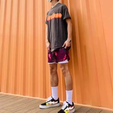 BOOMLEMON Mens Mesh Graphic Print Shorts Casual Workout Cool Shorts Gym Basketball Running Short Pants(Star Burgundy XS)