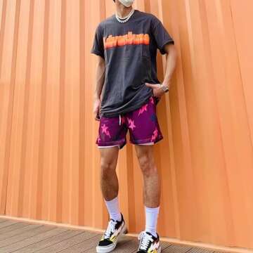 BOOMLEMON Mens Mesh Graphic Print Shorts Casual Workout Cool Shorts Gym Basketball Running Short Pants(Star Burgundy XS)