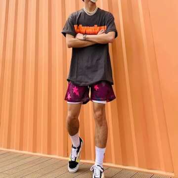 BOOMLEMON Mens Mesh Graphic Print Shorts Casual Workout Cool Shorts Gym Basketball Running Short Pants(Star Burgundy XS)