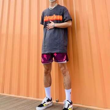 BOOMLEMON Mens Mesh Graphic Print Shorts Casual Workout Cool Shorts Gym Basketball Running Short Pants(Star Burgundy XS)