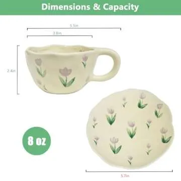 Noviko Tulip Coffee Mug Flower Tea Cups and Saucers Set for Mom 8 oz