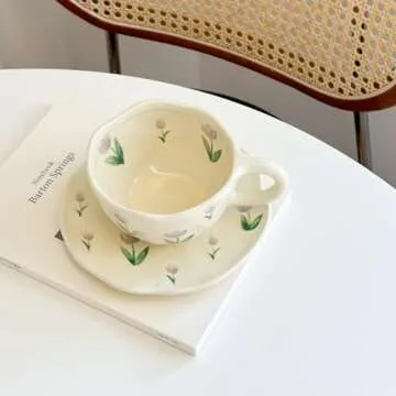 Noviko Tulip Ceramic Mug and Saucer Set for Moms