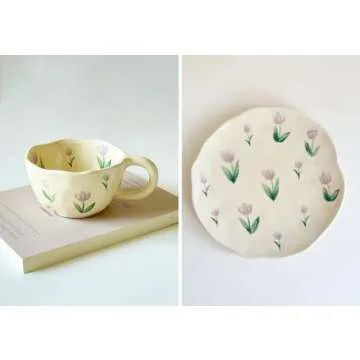 Noviko Tulip Ceramic Mug and Saucer Set for Moms