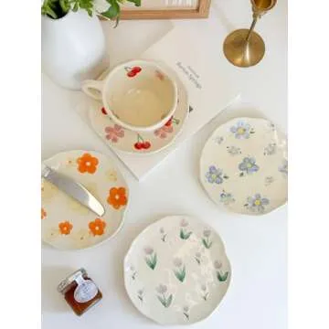 Noviko Tulip Ceramic Mug and Saucer Set for Moms