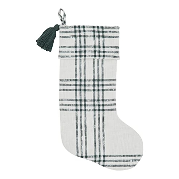 VHC Brands Pine Grove Plaid Christmas Stocking for Christmas Decorations with Hanging Loop Fireplace...