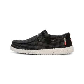Hey Dude Wally Sport Mesh Black/White Size 7 - Comfort & Style in Men's Slip-Ons