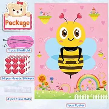 Funnlot Valentine Day Games for Kids Pin The Heart on The Bee Valentine Games with 36PCS Heart Stickers Valentine Party Activities for Girls Boys Toddles