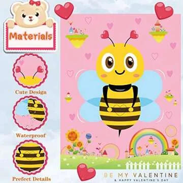 Funnlot Valentine Day Games for Kids Pin The Heart on The Bee Valentine Games with 36PCS Heart Stickers Valentine Party Activities for Girls Boys Toddles