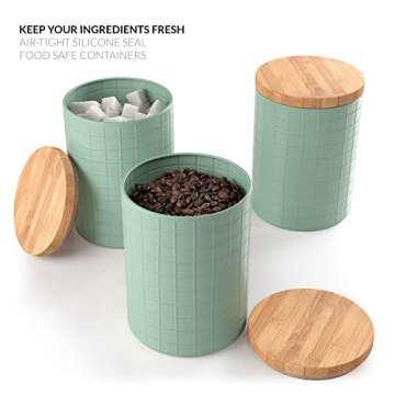Barnyard Designs Kitchen Canisters with Bamboo Lids, Airtight Metal Canister Set, Coffee, Sugar, Tea, Flour Storage Containers, Farmhouse Kitchen Decor, Mint, 5.25” x 6.75”, Set of 3