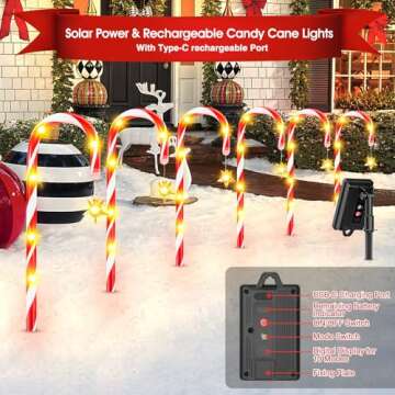 RECHOO Christmas Decorations Outdoor, 12 Pack Solar Candy Cane Christmas Decorations with Upgraded 10 Lighting Modes, Bright All Night Solar Christmas Pathway Lights Outdoor Christmas Yard Decorations