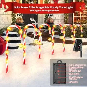 RECHOO Christmas Decorations Outdoor, 12 Pack Solar Candy Cane Christmas Decorations with Upgraded 10 Lighting Modes, Bright All Night Solar Christmas Pathway Lights Outdoor Christmas Yard Decorations