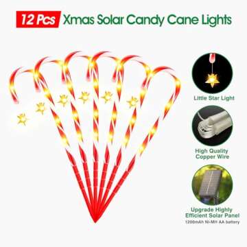 RECHOO Christmas Decorations Outdoor, 12 Pack Solar Candy Cane Christmas Decorations with Upgraded 10 Lighting Modes, Bright All Night Solar Christmas Pathway Lights Outdoor Christmas Yard Decorations