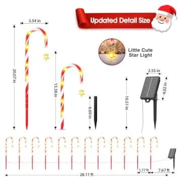 RECHOO Christmas Decorations Outdoor, 12 Pack Solar Candy Cane Christmas Decorations with Upgraded 10 Lighting Modes, Bright All Night Solar Christmas Pathway Lights Outdoor Christmas Yard Decorations