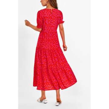 PRETTYGARDEN Women's Summer Casual Boho Dress Floral Print Ruffle Puff Short Sleeve Flowy Midi Beach...