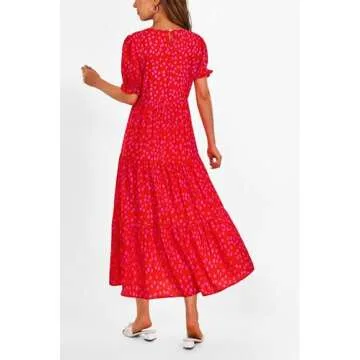 PRETTYGARDEN Women's Summer Casual Boho Dress Floral Print Ruffle Puff Short Sleeve Flowy Midi Beach...